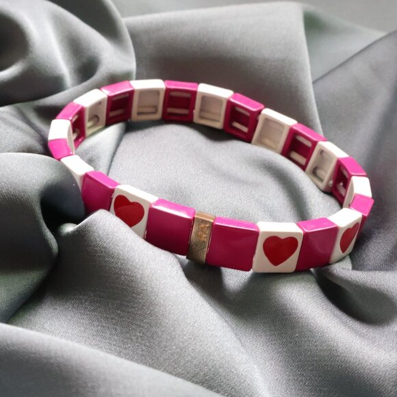 Roxanne Assoulin | All Heart | Pink White Gold Enameled Stretch Bracelet - Picture 1 of 3